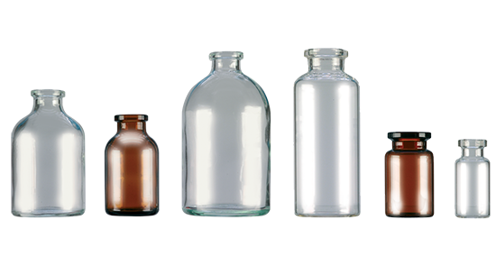 Verschiedene Pressglas- und Röhrenglasfläschchen in Typ 1 Klar- und Braunglas