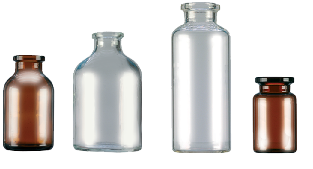 Verschiedene Pressglas- und Röhrenglasfläschchen in Typ 1 Klar- und Braunglas